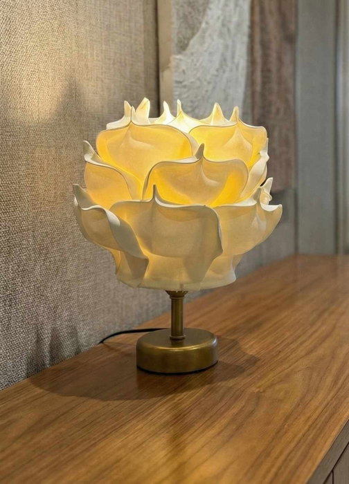 Opviq Lámpara de mesa Eva Crema y Dorado Antiguo